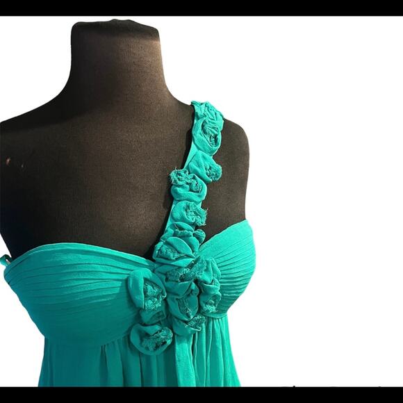 Y2K BCBG Max Azria Green Silk 3D Rosette Asymmetric Fairy Goddess Maxi Dress 2 - Picture 3 of 7